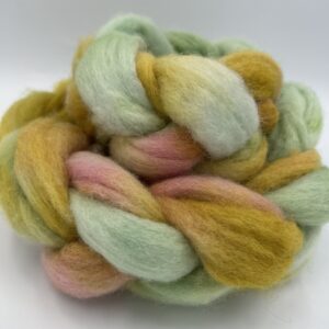 Hand Dyed braid of wool. Color Flower Box from our Corriedale flock of sheep