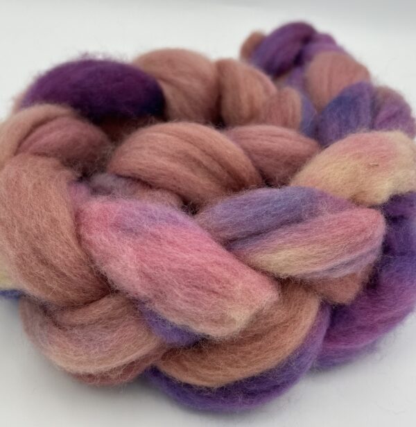 Hand Dyed braid of wool. Color GH from our Corriedale flock of sheep